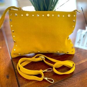 Yellow Studded Clutch Crossbody Wristlet Shoulder Bag